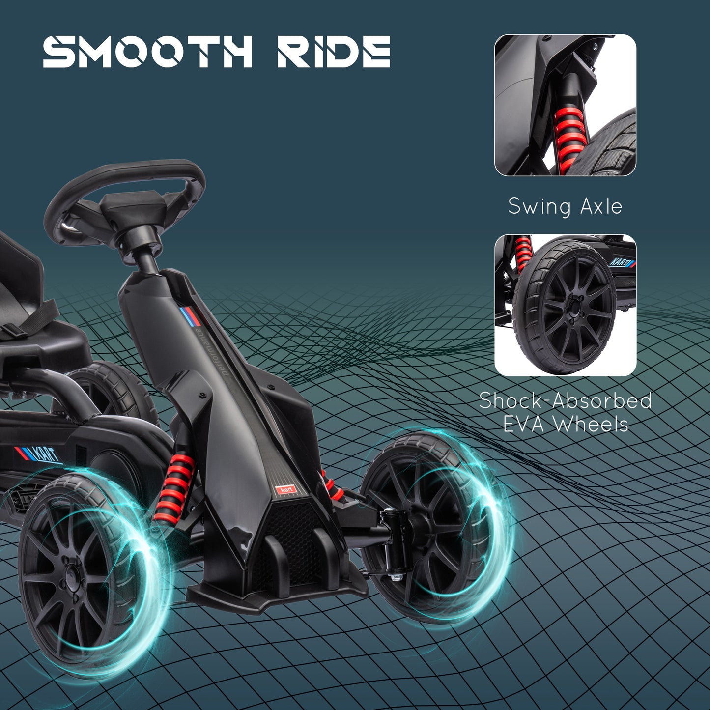 Adjustable Pedal Go Kart with Seat Shock Absorption Handbrake for Kids 3-8 Black Kids Crystal