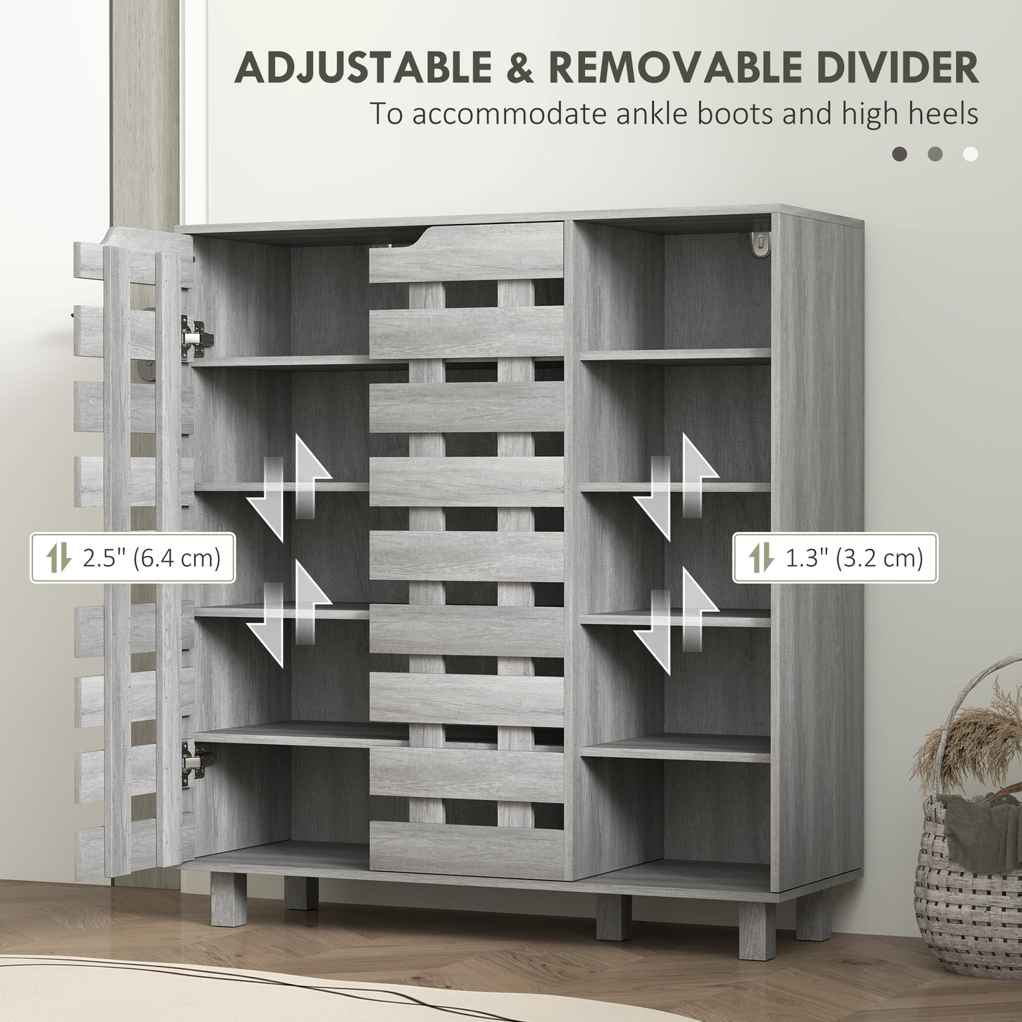 Shoe Cabinet, 21 Pair Shoe Storage Cabinet Organizer with 5-tier Double Door Cabinet and 5-tier Open Shelves, Light Grey Kids Crystal