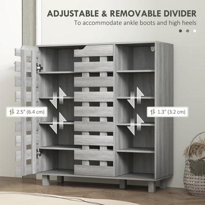 Shoe Cabinet, 21 Pair Shoe Storage Cabinet Organizer with 5-tier Double Door Cabinet and 5-tier Open Shelves, Light Grey