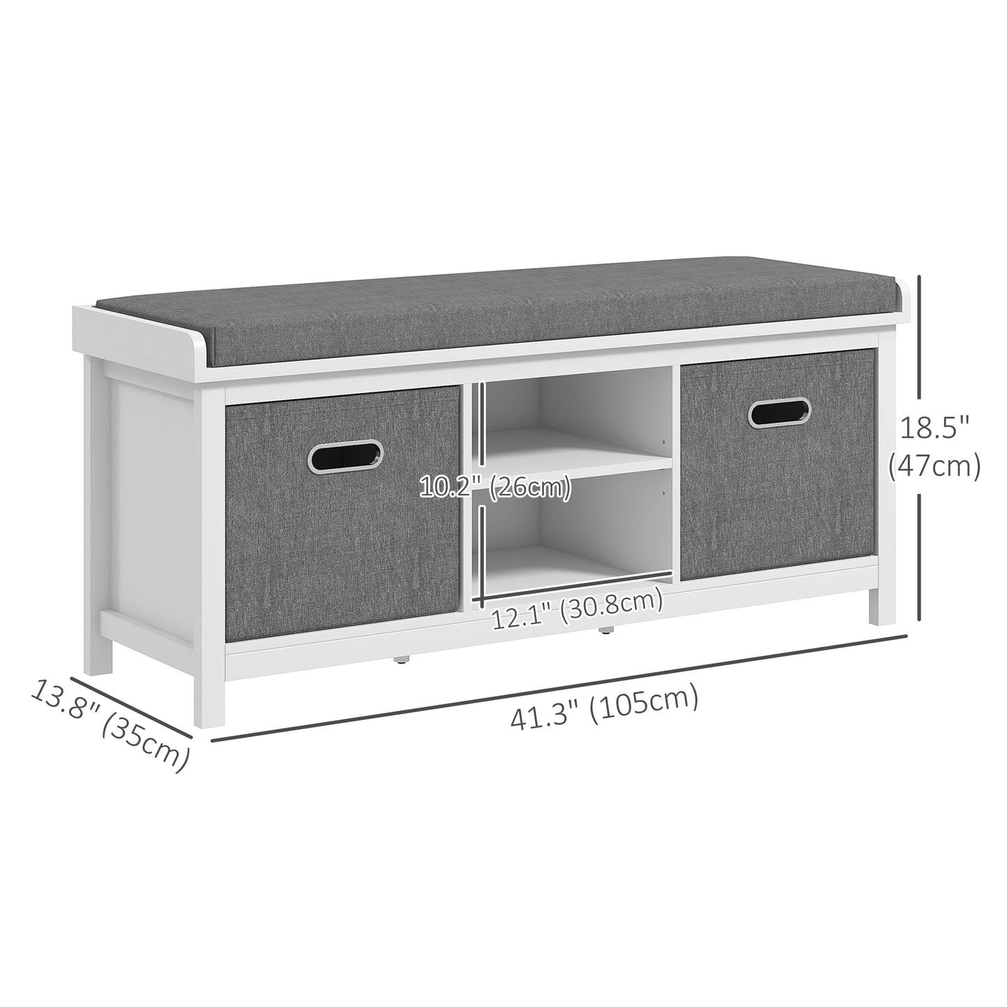 White Entryway Shoe Storage: Comfortable Cushioned Bench with 2 Drawers & Adjustable Shelf Organizer Kids Crystal