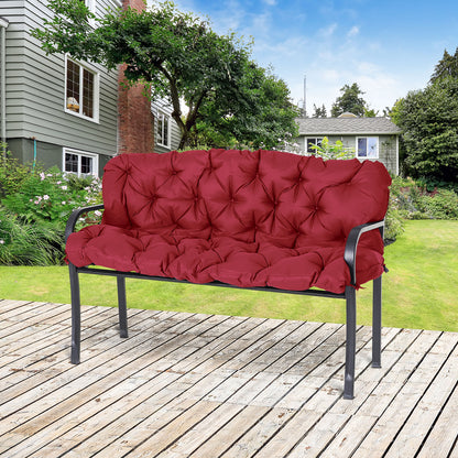 3 Seater Outdoor Seat Pads Bench Swing Chair Replacement Cushions Backrest for Patio Garden, Wine Red