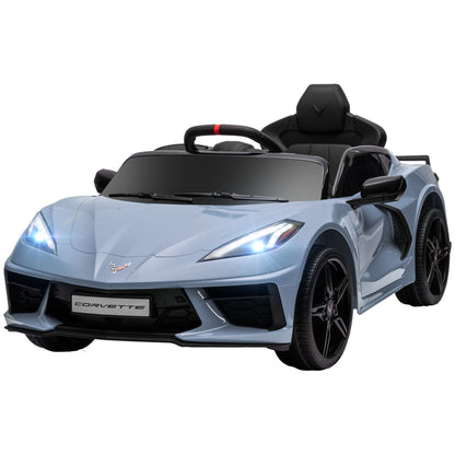 12V Kids Electric Car Corvette Licensed Remote Control Suspension Music Headlight Slow Start Light Blue Ride On