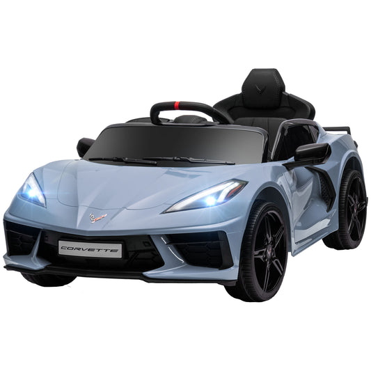 12V Kids Electric Car Corvette Licensed Remote Control Suspension Music Headlight Slow Start Light Blue Ride On Kids Crystal
