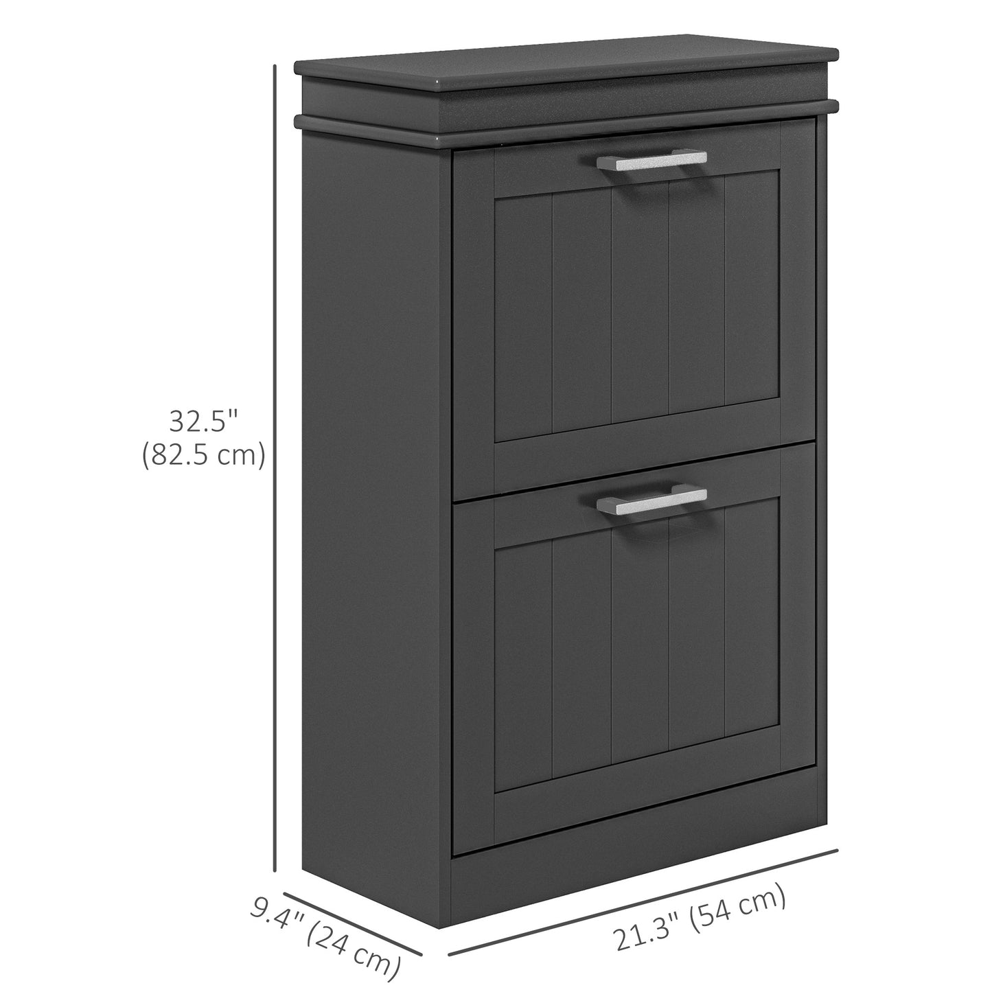 Compact Shoe Haven: 2 Flip Drawer Cabinet with Adjustable Shelves for 10 Pairs of Shoes, Black Finish Kids Crystal