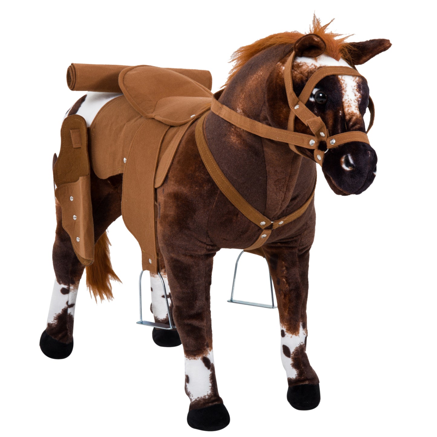 Plush Standing Ride-On Pony for Kids - Brown Cowboy Horse Toy with Neighing Sound Kids Crystal