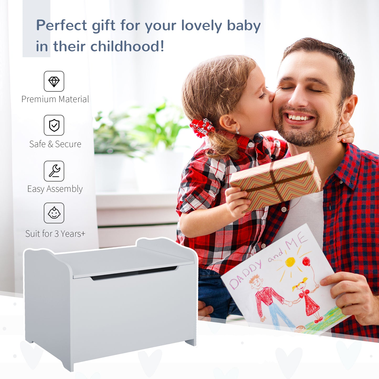 Large Wooden Toy Storage Box Organizer with Magnetic Hinge for Kids Playroom Chest with Groove Handle Grey Kids Crystal