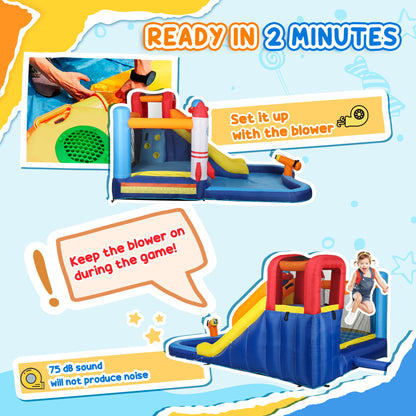 5 in 1 Inflatable Bouncy Castle for Kids with 550W Blower, Splash Pool, Jumping Area, Climbing Wall, Cannon