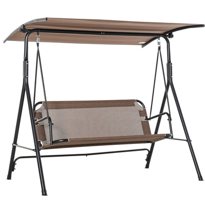 2 Person Porch Swing Chair Patio Bench Adjustable Canopy Breathable Seat Garden Poolside Brown
