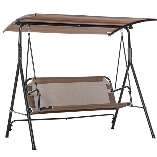 2 Person Porch Swing Chair Patio Bench Adjustable Canopy Breathable Seat Garden Poolside Brown Kids Crystal
