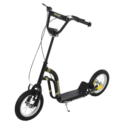 Dual Brakes Kick Scooter 12-Inch Inflatable Front Wheel Ride On Toy for Age 5+, Black