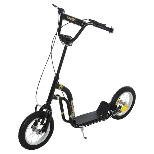 Dual Brakes Kick Scooter 12-Inch Inflatable Front Wheel Ride On Toy for Age 5+, Black