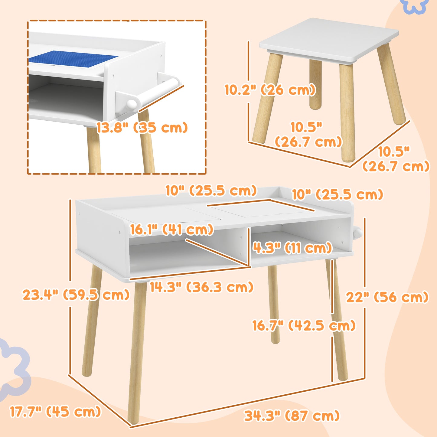 Multi-Use 3-in-1 Kids Table &amp; Chair Set, Blue, Encourages Play, Drawing, Reading, Perfect for Art & Crafts, Nursery/Playroom Kids Crystal