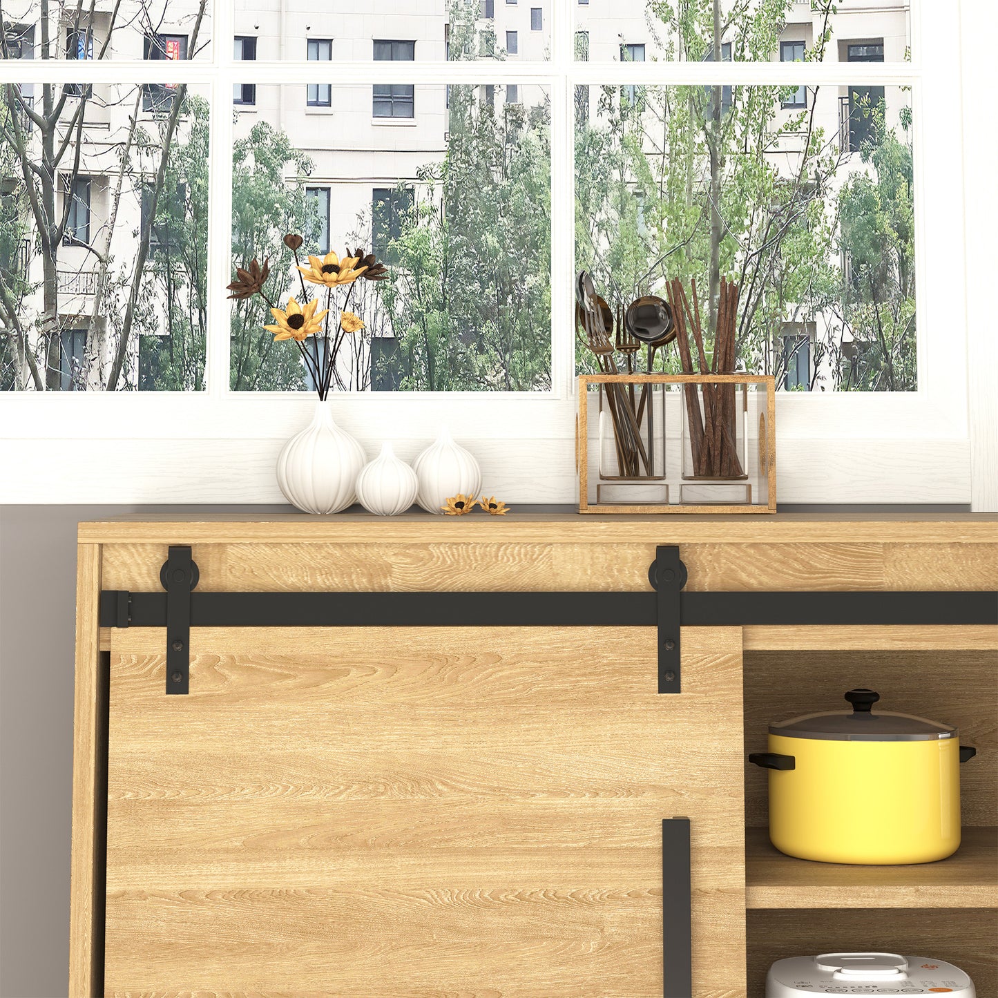 6ft Double Door Sliding Barn Door Hardware Kit for Cabinets Wardrobe TV Stand with Smooth Glide Kids Crystal