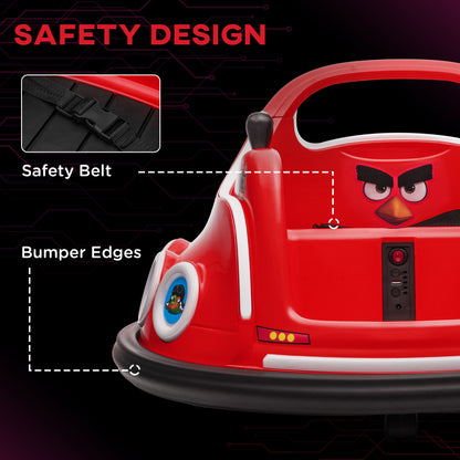 Angry Bird Licensed Electric Ride on Car, 12V Bumper Car for Kids w/ Dual Joysticks, 360 Degree Spin, Red