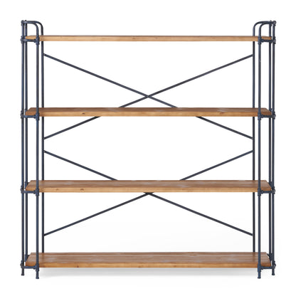 4 Tier Bookcase with Industrial Style, Heavy Duty Shelving with Wood Shelves for Patios, Backyard, 64" L x 17.5" W x 66.5" H, Natural