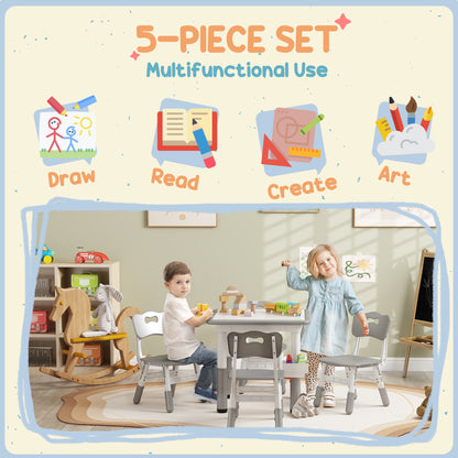 5 Piece Toddler Table Chair Set Height Adjustable Activity Set Nursery Classroom Playroom Furniture Grey