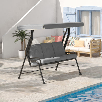 3-Person Patio Swing Chair with Canopy 3 Seater Porch Swing for Garden, Backyard, Poolside, Light Grey