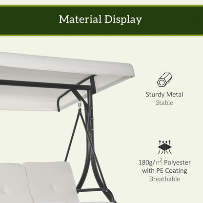 Convertible Patio Swing Bed with Canopy and Cushions, 3 Seater Porch Swing for Outdoor, Backyard, Garden, Cream White