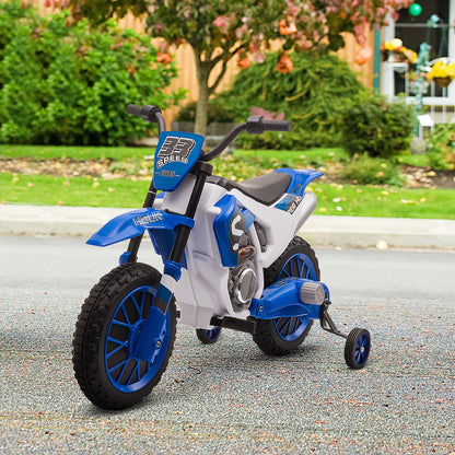 Kids Dirt Bike Electric Ride-On Motorcycle 12V Battery with Charging Training Wheels Blue