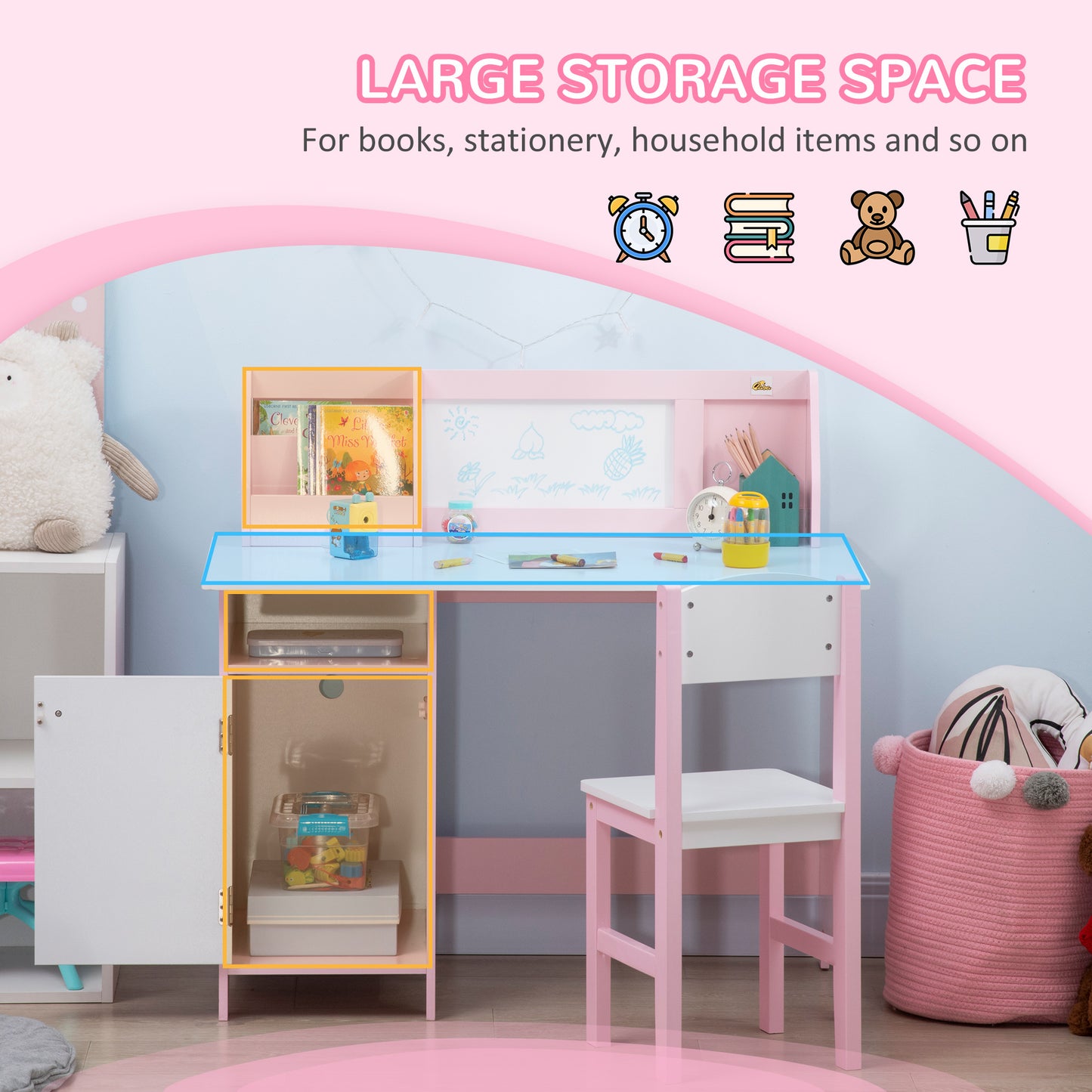 Kids Table Chair Set with Whiteboard 2 Pieces Toddler Multi-usage Furniture Ideal for Arts Kids Crystal