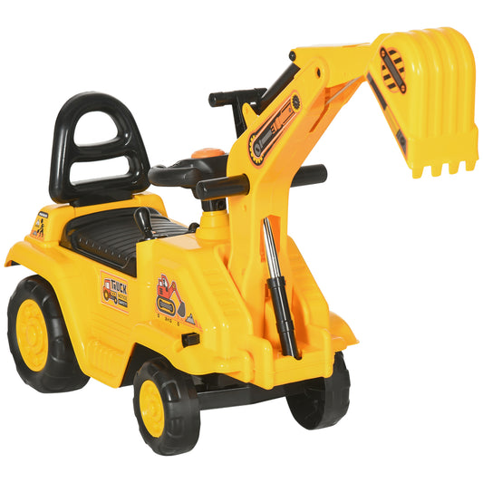 3 in 1 Ride On Toy Excavator Digger Scooter Pulling Cart Pretend Play Construction Truck Kids Crystal
