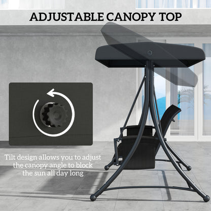 3 Person Outdoor Porch Swing Chair with Adjustable Canopy, Black