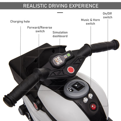 Kids Electric Pedal Motorcycle Ride-On Toy 6V Battery Powered with Music Horn Headlights for Boys and Girls White