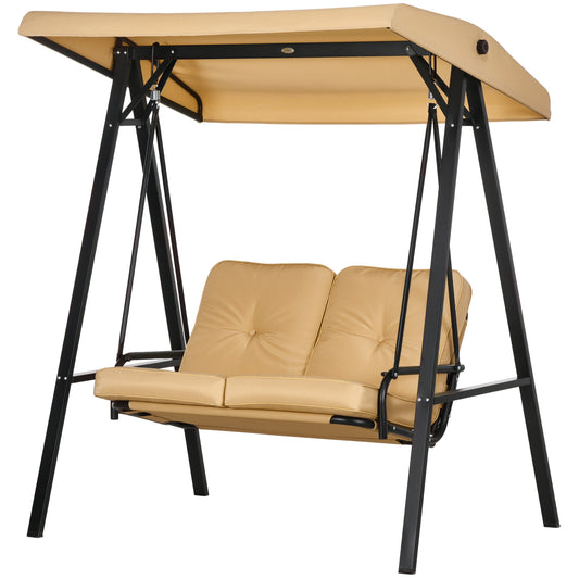 2-Seater Outdoor Porch Swing with Adjustable Canopy, Patio Swing Chair for Garden, Poolside, Backyard, Beige Kids Crystal
