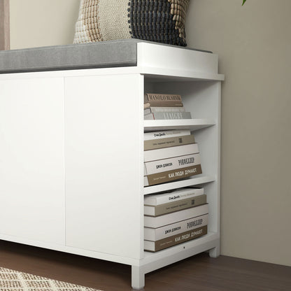 Hallway Bench with Shoe Storage Seat White Upholstered Flip Drawer Side Rack for 6 Pairs