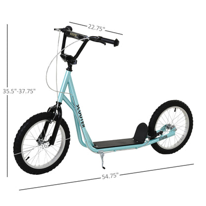 Adjustable Kids Kick Scooter: Handlebar, Dual Brakes, Inflatable Wheels, Blue