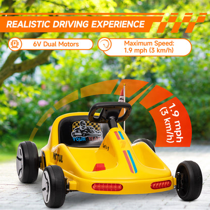6V Electric Go Kart for Aged 3-5 Kids with Music, Light, Horn, Yellow