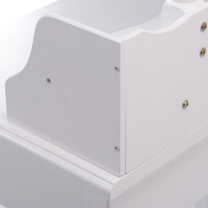 Wood Vanity Table Set with Oval Mirror and 4 Drawers for Kids Girls Women-White
