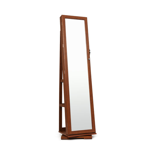 360° Rotatable Armoire 2-in-1 Lockable Mirrored Jewelry Cabinet-Brown Kids Crystal