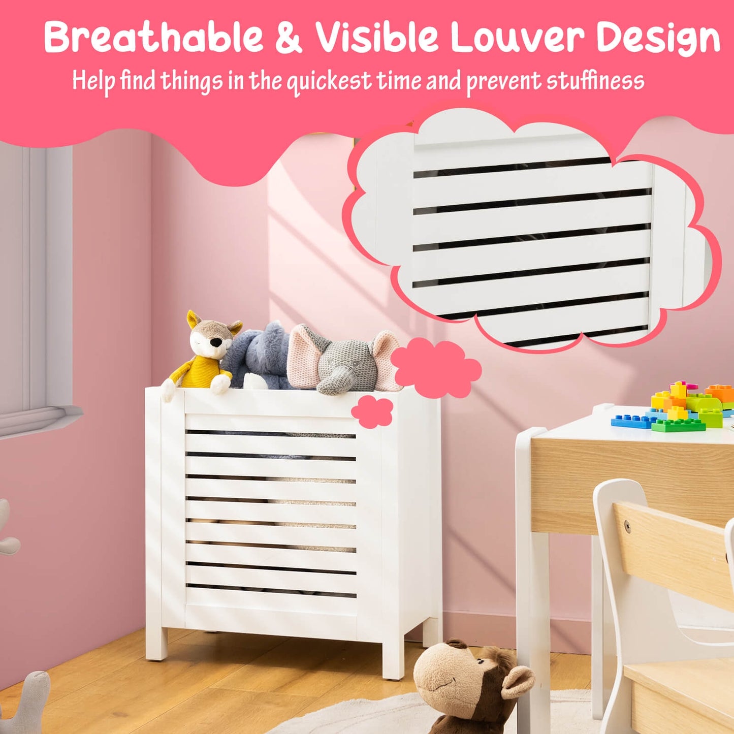 Wooden Kids Toy Storage Organizer with Lid-White Kids Crystal