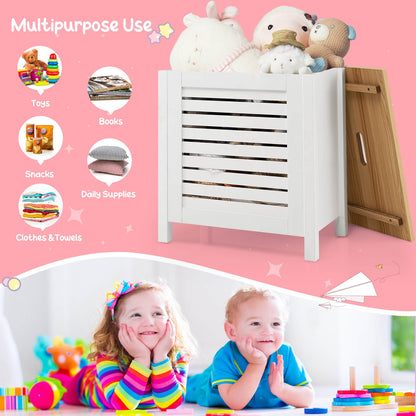 Wooden Kids Toy Storage Organizer with Lid-White