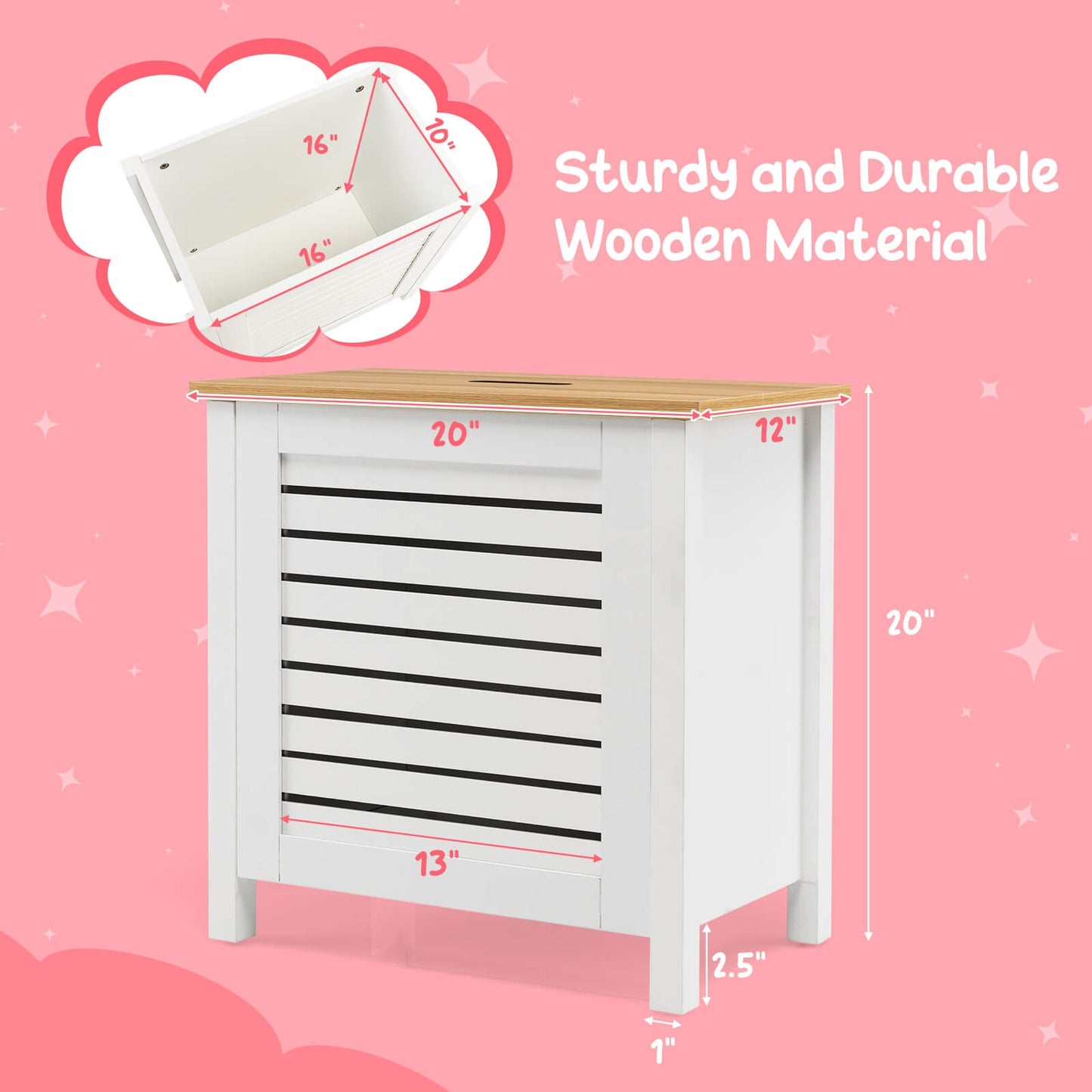 Wooden Kids Toy Storage Organizer with Lid-White Kids Crystal