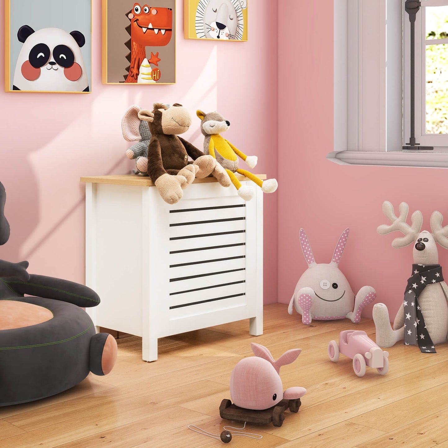 Wooden Kids Toy Storage Organizer with Lid-White Kids Crystal