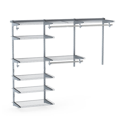 Adjustable Closet Organizer Kit with Shelves and Hanging Rods for 4 to 6 FT-Gray Kids Crystal