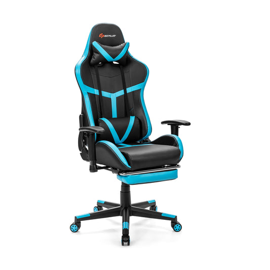 Reclining Racing Chair with Lumbar Support Footrest-Blue Kids Crystal