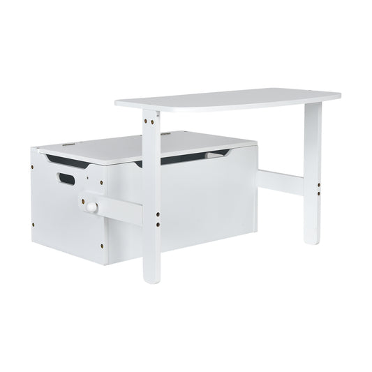 3-in-1 Kids Convertible Storage Bench Wood Activity Table and Chair Set-White Kids Crystal