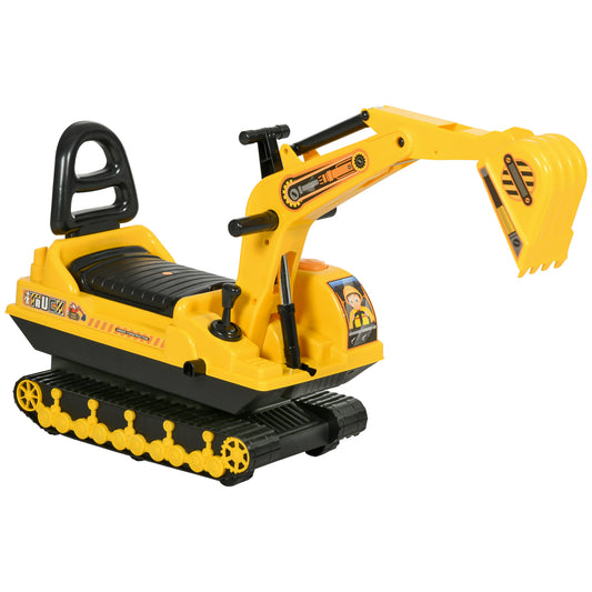 Ride On Excavator Toy Tractors Digger Movable Scooter Walker Pretend Play for Toddlers Yellow Black Kids Crystal