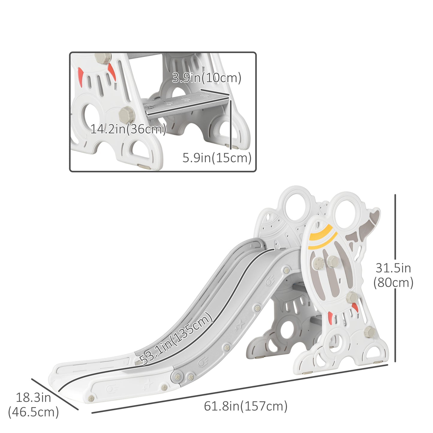 Space-Themed Indoor Playground Slide Climber Playset Toys for Toddlers 1.5-3 Years Old Grey Color Kids Crystal