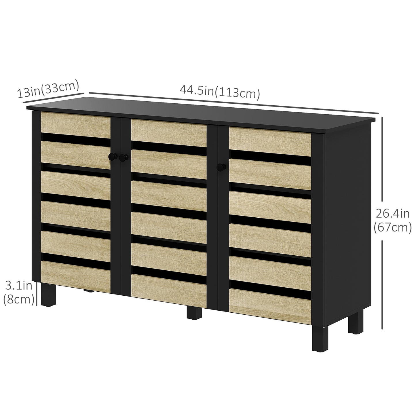 Rustic Shoe Storage Cabinet: 3 Slatted Doors, Adjustable Shelves for 15 Pairs, Entryway Organizer Kids Crystal