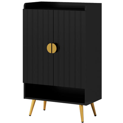 Entryway Narrow Shoe Storage Cabinet with Adjustable Shelves Open Shelf for 15 Pairs Black