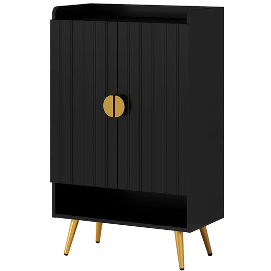 Entryway Narrow Shoe Storage Cabinet with Adjustable Shelves Open Shelf for 15 Pairs Black Kids Crystal