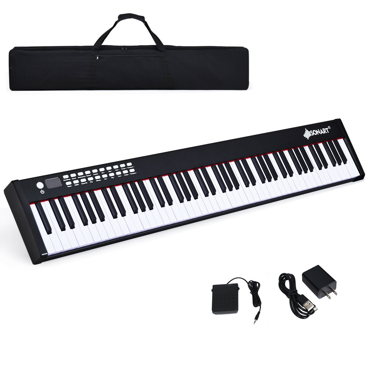 88-Key Portable Full-Size Semi-weighted Digital Piano Keyboard-Black Kids Crystal