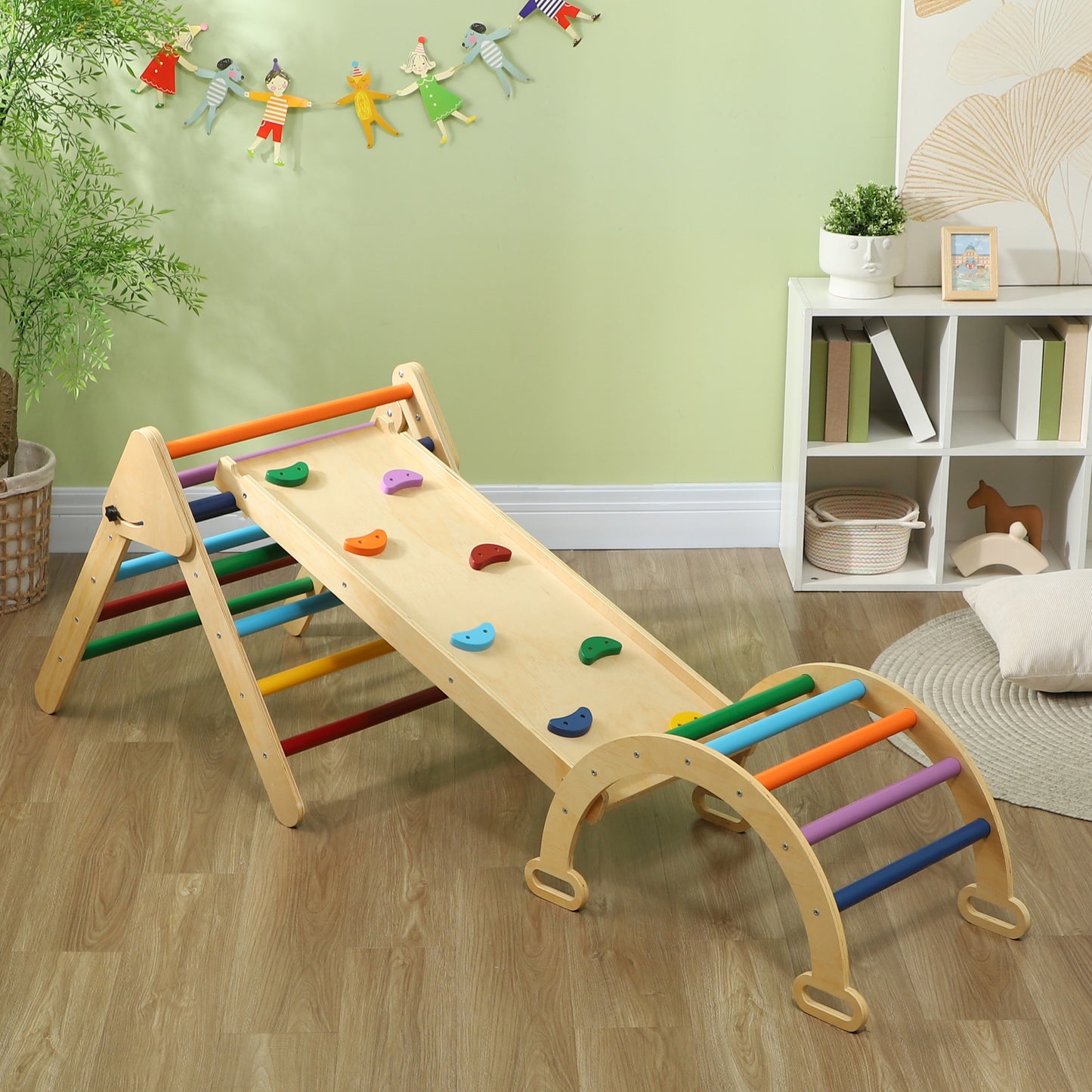 5 in 1 Pikler Triangle Set with Ladder, Ramp, Arch, for 18-48 months, Multicolour Kids Crystal