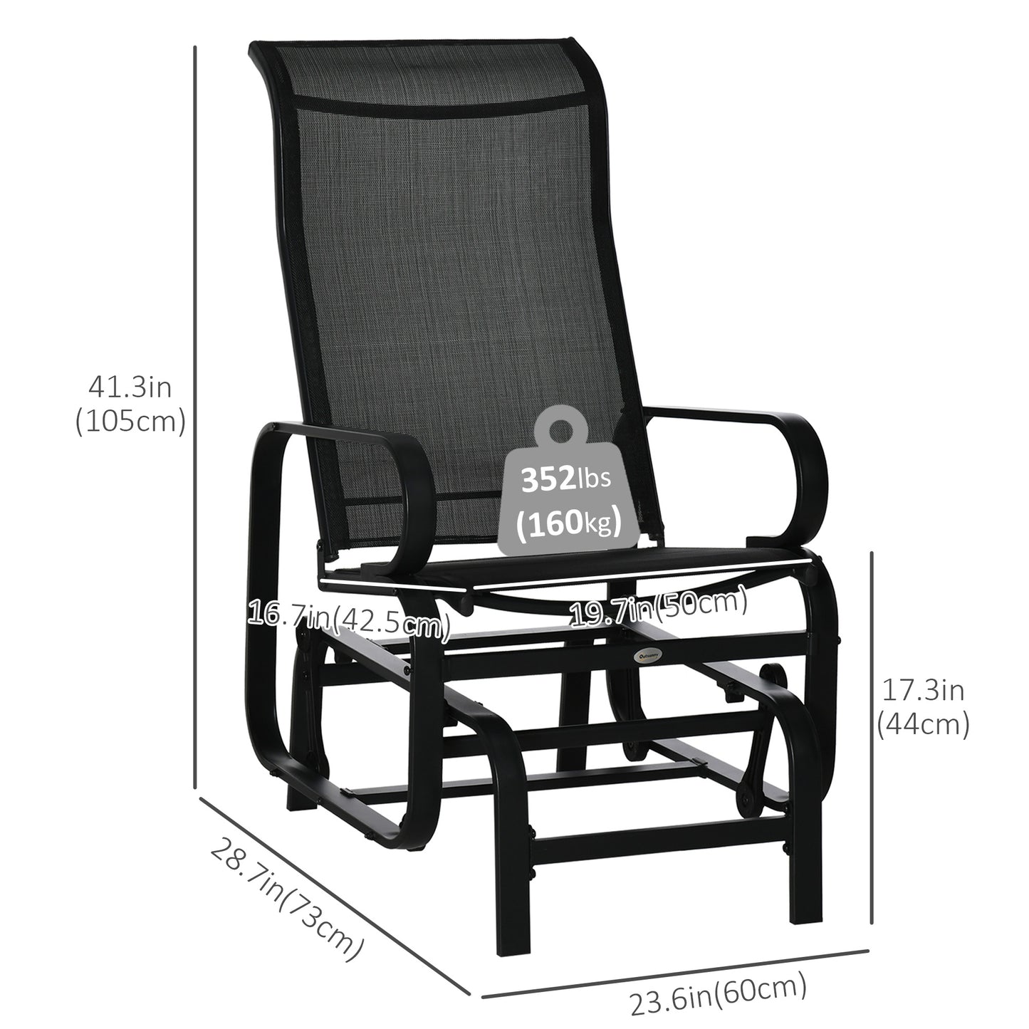 Patio Garden Glider Swing Chair Outdoor Mesh Rocking Gliding Seat Yard Porch Furniture Black Kids Crystal