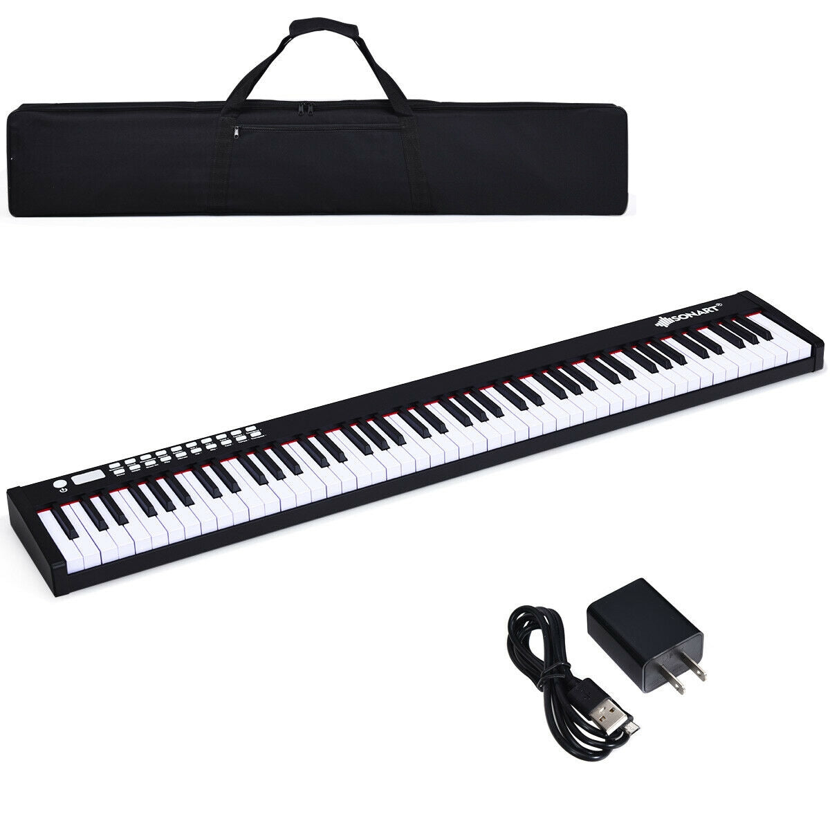 88-Key Portable Full-Size Semi-weighted Digital Piano Keyboard-Black Kids Crystal