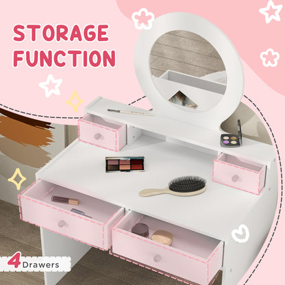 Kids Vanity Set, Children Makeup Table with Mirror, Stool and Storage Drawers, for Ages 3-8, White